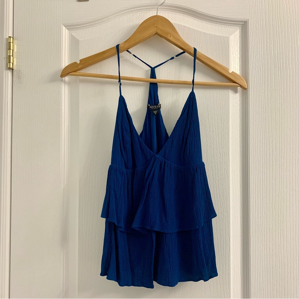 Guess Ruffled Medium Blue Tank Top